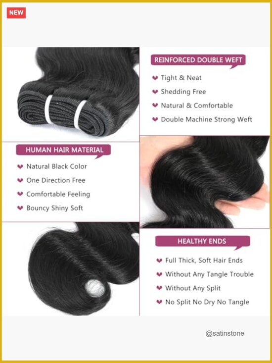 Body Wave Human Hair Bundles 12 Inch 4 Bundles 12A Unprocessed Brazilian Virgin main image 4